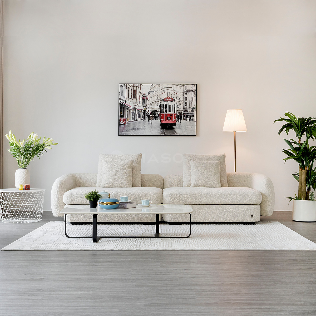 Sofa băng Gemini vải màu kem sáng